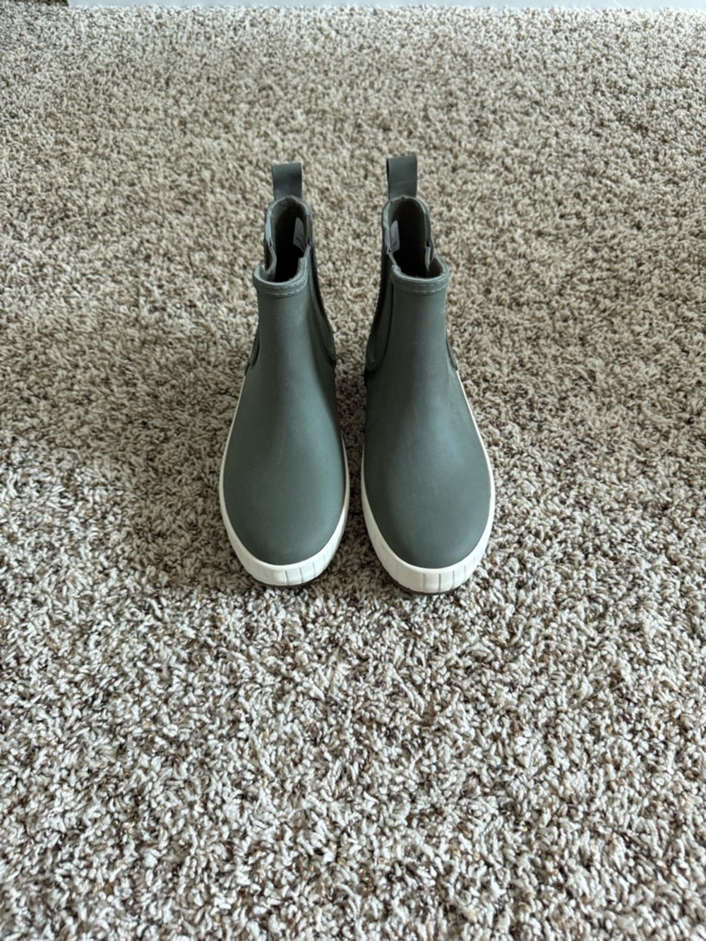 Sperry Olive Green Chelsea Rain Boots with White Soles